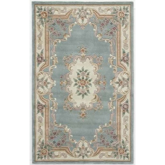 Vintage Hand Tufted Aubusson Area Rug 4×6 Ft, Floral Wool Rectangular Carpet with Non-Slip Backing for Living Room, Light Green