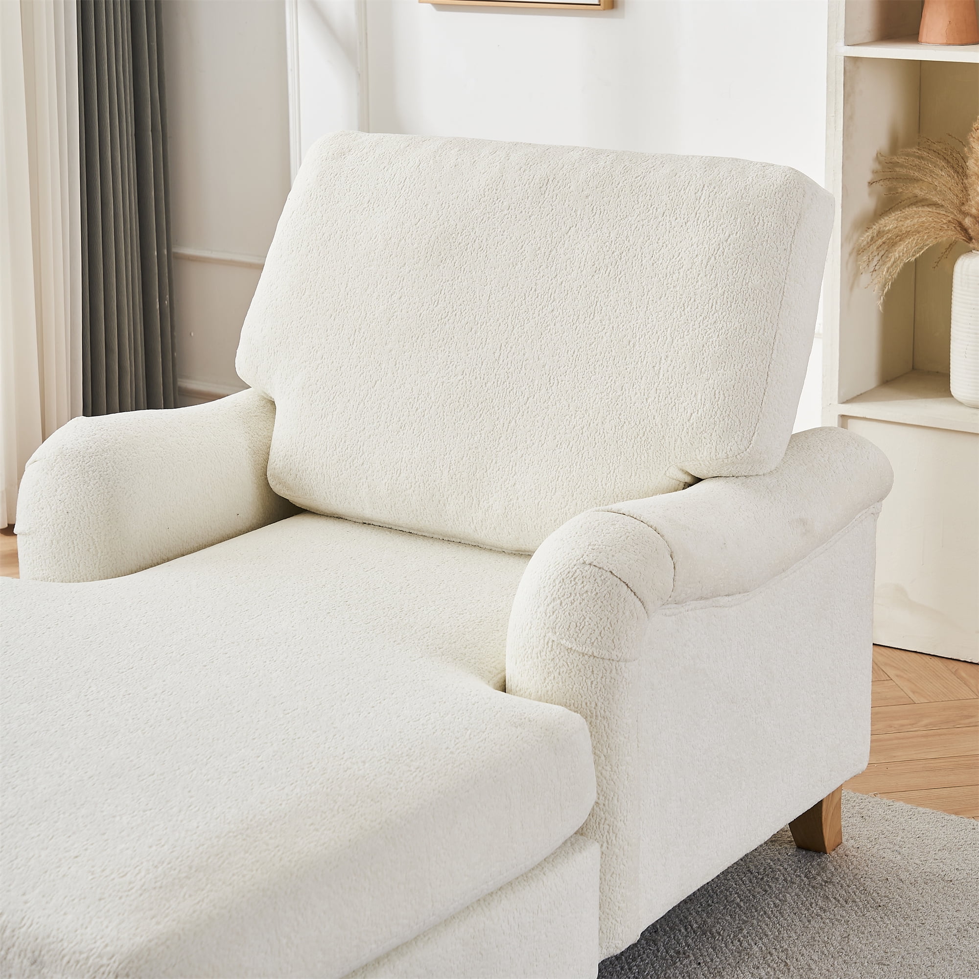 Aukfa Modern Oversized Chaise with Adjustable Backrest, Sleeper Chair Sofa Recliner for Living Room, Beige