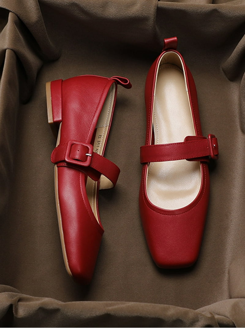 Elegant Business SIMANLAN Women's Ankle Strap Mary Jane Dress Shoes,  Lightweight Ballet Flats, Square Toe, Red, Size 7 - Walmart.com