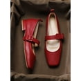 thumbnail image 5 of Woobling Women's Flats Square Toe Mary Jane Ankle Strap Dress Shoes Women Ballet Flat Anti-Slip Pumps Slip On Low Heel Red 7.5, 5 of 9