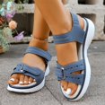 thumbnail image 2 of Wensltd Summer Flat Sandals for Women Wide Width Solid Color Round Toe Open Toe Spring Summer Outdoor Soft Sol Walking Sandals Blue, 2 of 9