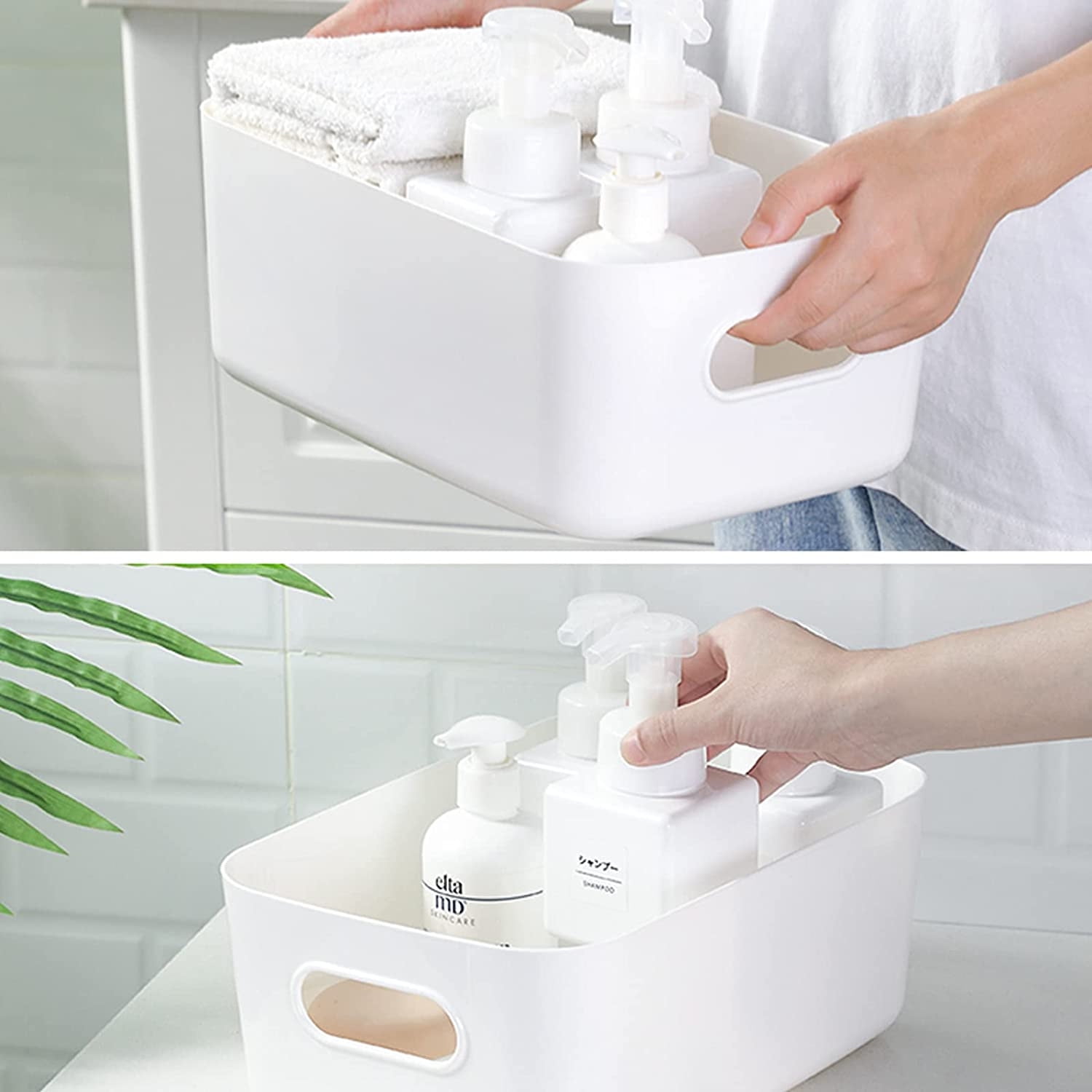 Yopay 6 Pack Plastic Storage Bin with Handle, White Bathroom Kitchen  Organizer Bin for Organizing Hand Soaps, Body Wash, Shampoos, Lotion