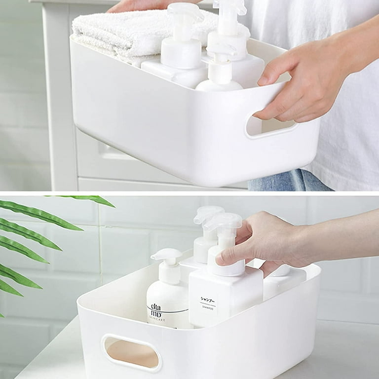 6pcs White Plastic Storage Baskets Small Pantry Organization Storage Bins Box Household Organizers for Laundry Room, Bathrooms, Kitchens, Cabinets