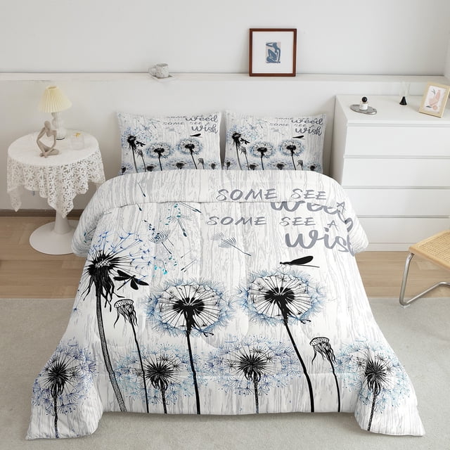 Erosebridal Dandelion Floral Comforter Sets Toddler Size, Inspirational Words Comforters & Duvets, Ink Botanical Decor, 2pcs