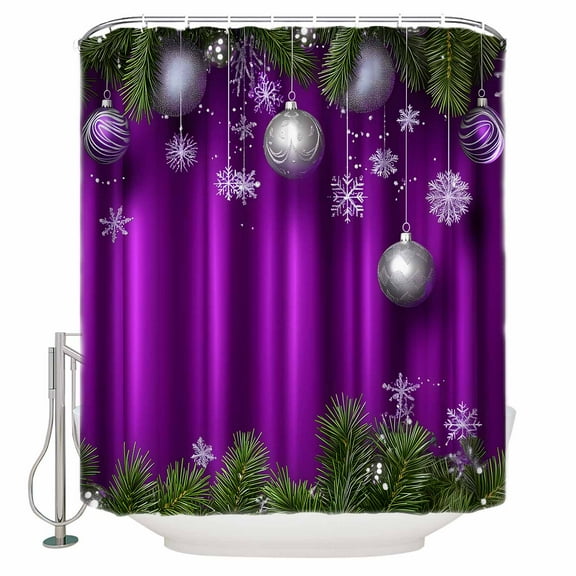 Small Stall Shower Curtain 36x72 Inch Narrow Half Size Purple Christmas Bath Curtains Bathroom Decor Xmas Balls Botanical Snowflake Waterproof Fabric Shower Curtain Set with Hooks 36 Inch