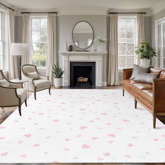 Area Rug for Living Room, Valentine's Day Non-Slip Indoor Large Carpet for Bedroom/Dining Room, Romantic Love Blank Minimalist White Washable Low-Profile Rectangle Floor Runner Rugs - 6 x 9 Ft