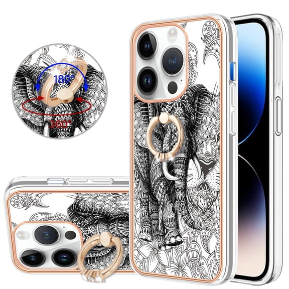 TECH CIRCLE For iPhone 13 Case with Stand,360 Rotatable Shiny Ring Holder Kickstand Soft TPU Girls Women Case Shockproof Protective Phone Case for Apple iPhone 13 6.1" 2021,Elephant
