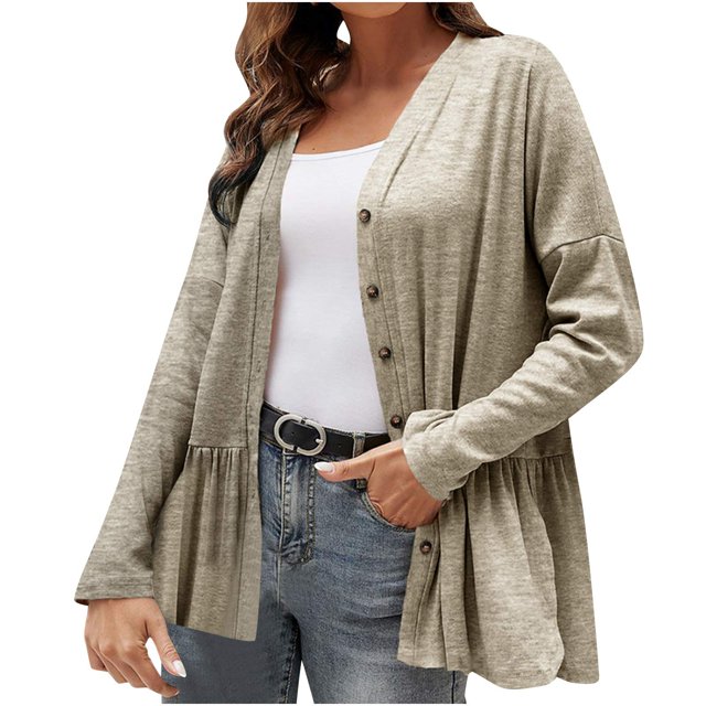 Posijego Women's Ruffle Cardigan Cozy Button Front Open Front Jacket for Women Lightweight Causal Outerwear