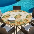 thumbnail image 6 of Sunflower Round Tablecloth, Fitted Table Cover with Elastic for 45"-54" Round Tables, Vintage Bee Gnomes Farmhouse Beige Leaf Table Cloth Outdoor Indoor Dinning Party Waterproof Tablecloths, 6 of 7