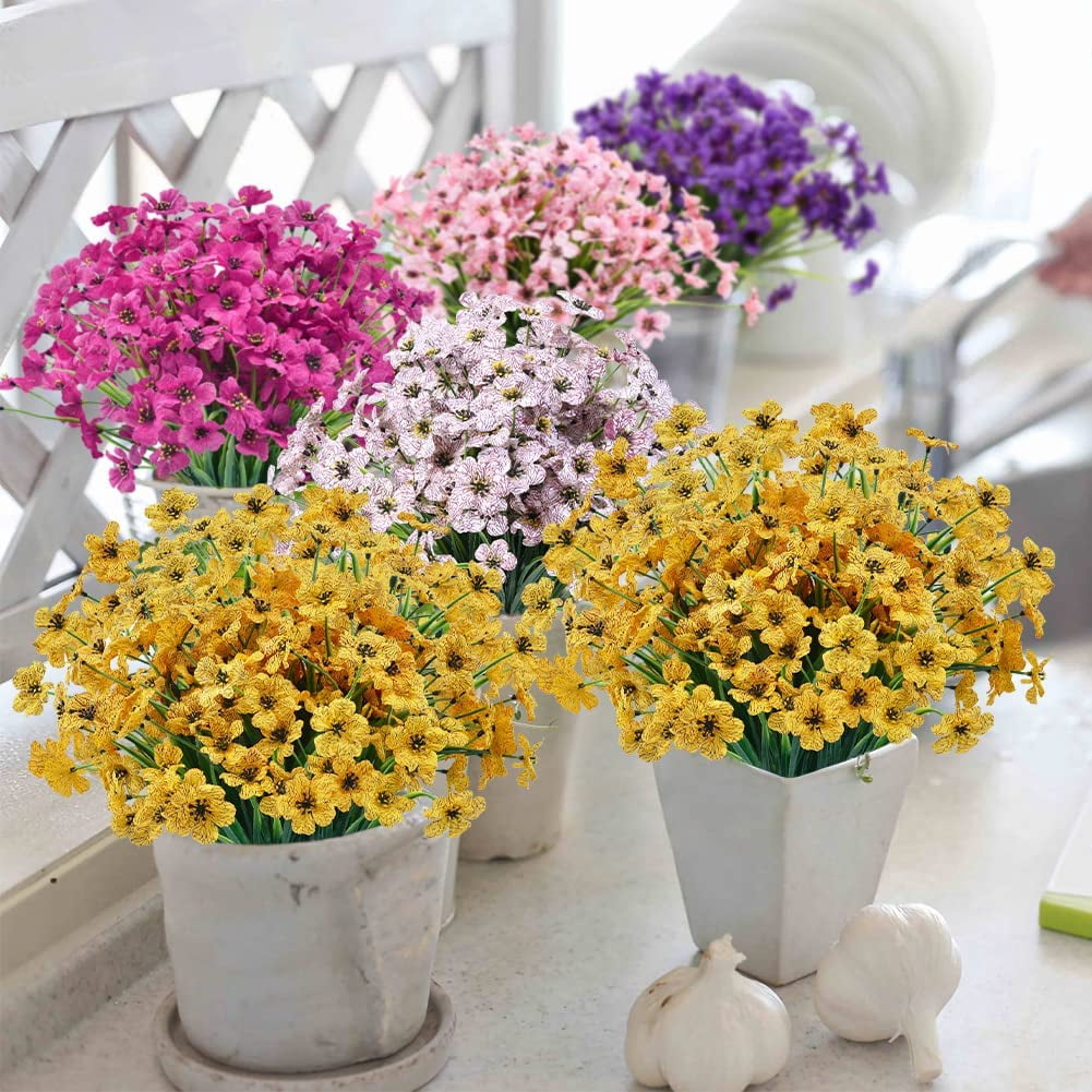20 Bundles Outdoor Artificial Flowers UV Resistant No Fade Fake Violet Flowers for Indoor Outside Hanging Plants Garden Patio Porch Window Box Home Wedding Farmhouse Decor (Blue)