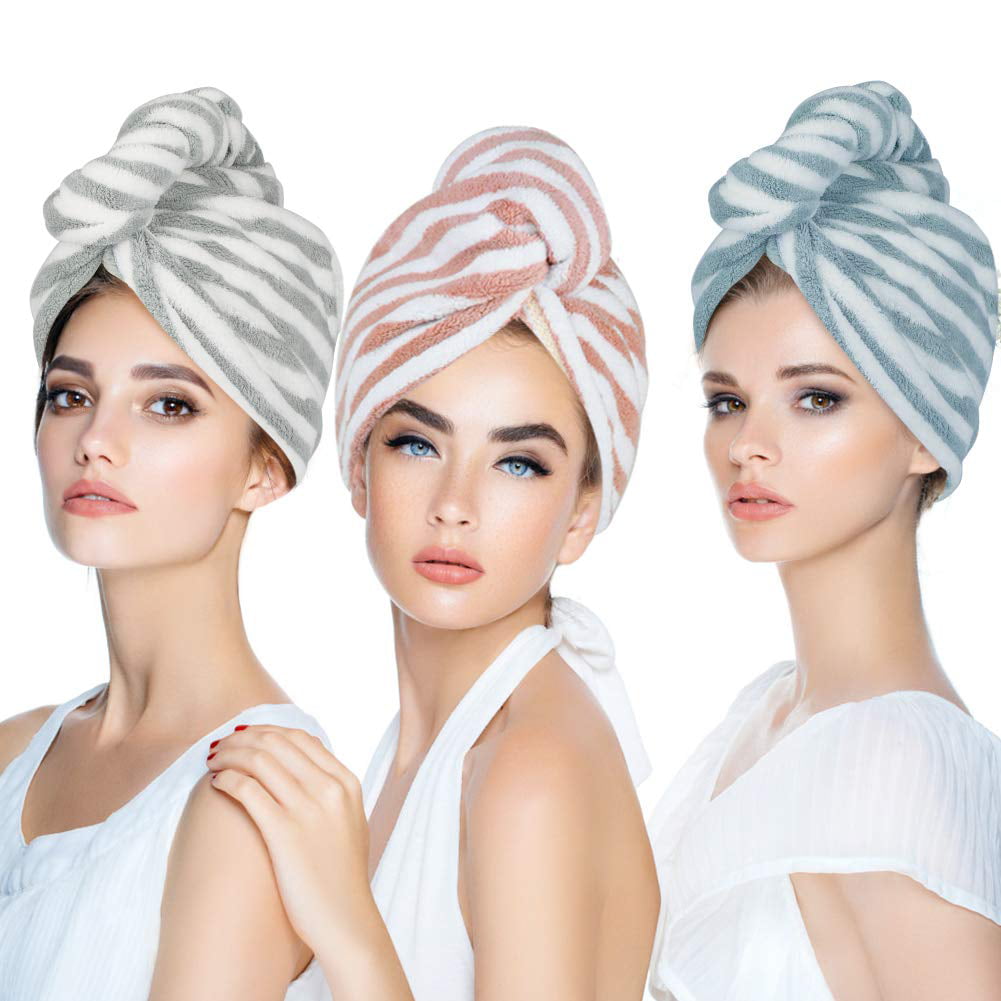 Hair Towel Wrap Turban Microfiber Drying Bath Shower Head Towel with Button US 