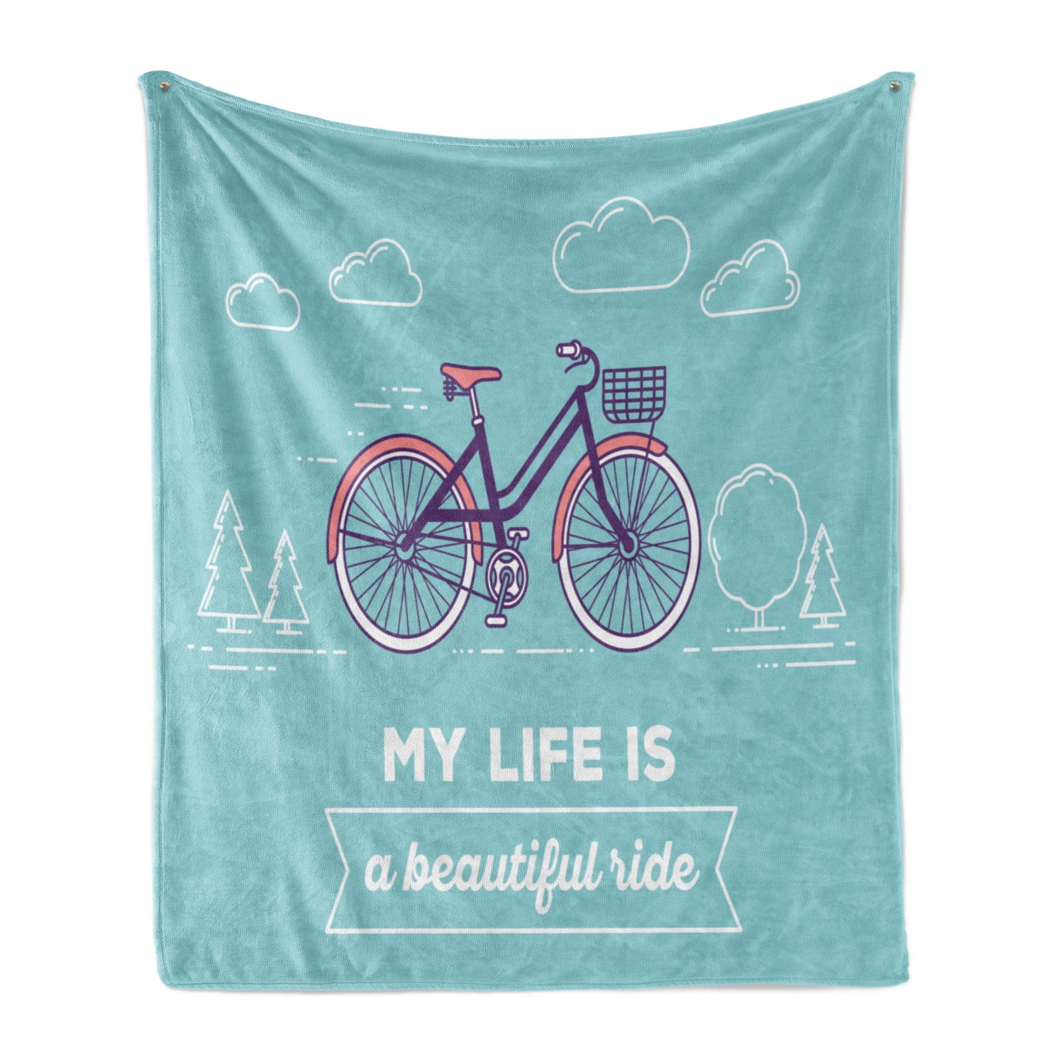 50 x 60 Cozy Plush for Indoor and Outdoor Use Ambesonne Saying Soft Flannel Fleece Throw Blanket Pale Blue Dark Purple Retro Pastel Bike with Basket and Text My Life is a Ride 