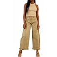 thumbnail image 5 of sicmoss Women's Khaki Cotton Barrel Jeans Y2K Wide Leg Baggy Ruffle Hem with Pockets, 5 of 7