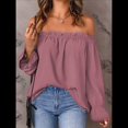 thumbnail image 4 of Blusa Informal Holgada de con Hombros Descubiertos y Volantes de Larga para Mujer. Color de la Raíz de M, 4 of 8