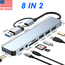 Ryhampaper 8 in 2 8 Port USB-C USB-3.0 Hub Type Adapter 5G Speed Multifunction Splitter for PC Laptop Macbook