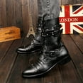 thumbnail image 7 of Santimon Men Boots Fashionable Motorcycle Boots Metallic Rivet Boots Smooth Black US 12.5, 7 of 7