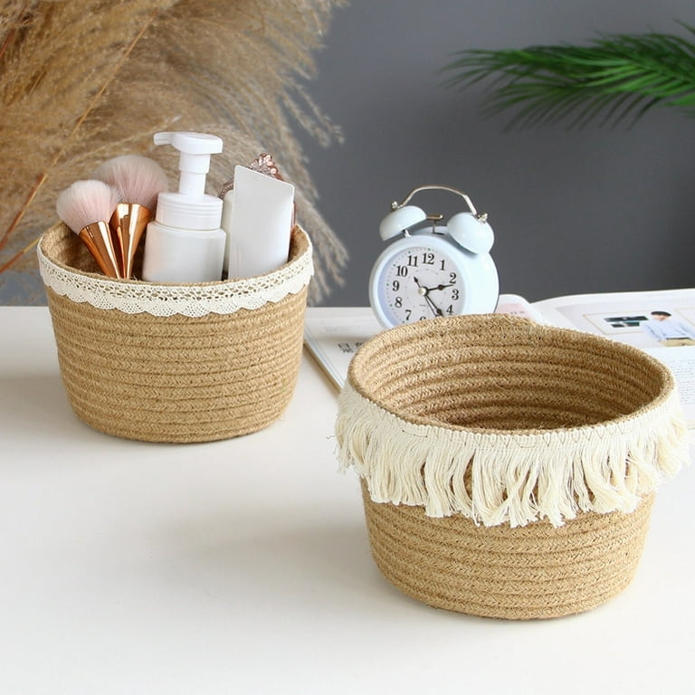 Small Decorative Wicker Baskets Waterproof Bathroom Storage Basket Paper  Rope Woven Restroom Paper Wicker Baskets for Home Decor