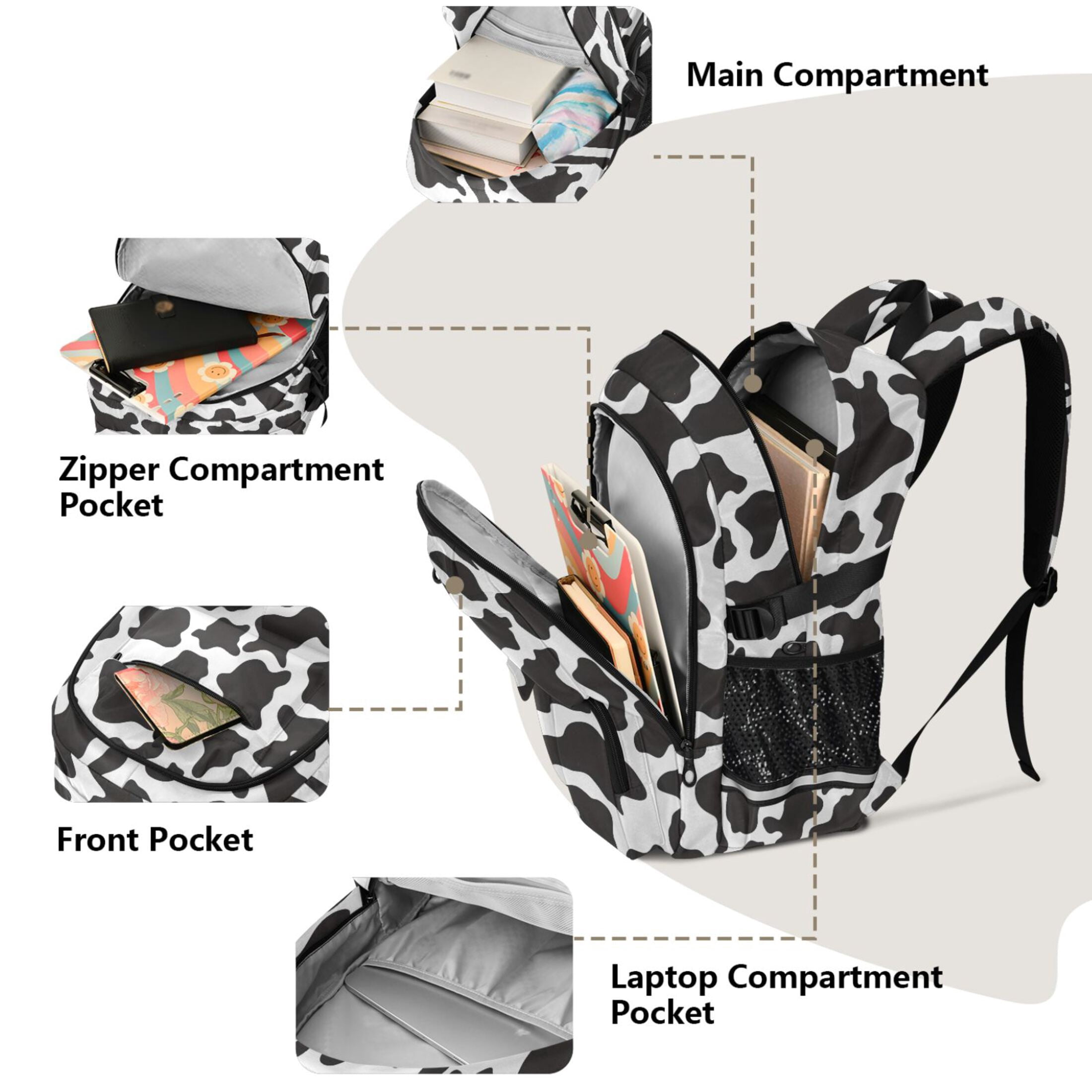 ALAZA Cow Print Student Backpack School Bookbag Large Laptop Daypack Travel Bag