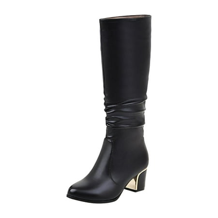 

Yoslce Thigh High Boots Women Shoes High Heel Casual Winter Fashion Solid Color Pointed Side Zip Knee High Boots Black 39