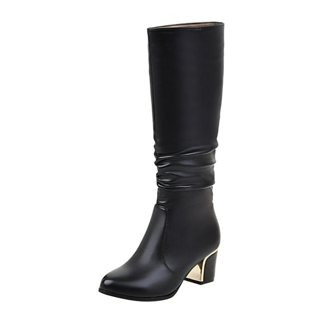Women Shoes High Heel Casual Winter Fashion Solid Color Pointed Side Zip Knee High Boots