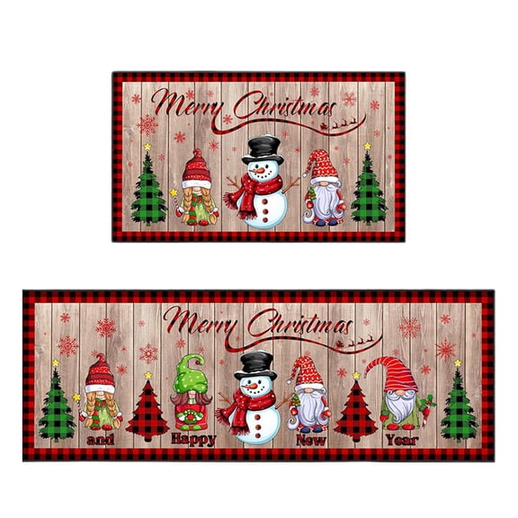 2Pcs Christmas Kitchen Rugs Set – Non-Slip Kitchen Floor Mats with Rubber Backing, Low Pile Polyester Cushioned Mat for Xmas Home Décor