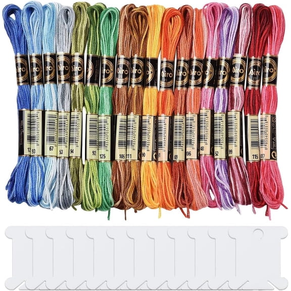 18 Skeins 6 Strands Colorful Embroidery Floss Threads Rainbow Variegated Gradient Cross Stitch Thread Friendship Bracelets Yarn String Bulk with Floss Bobbins for Hand Sewing Crafts Knitting