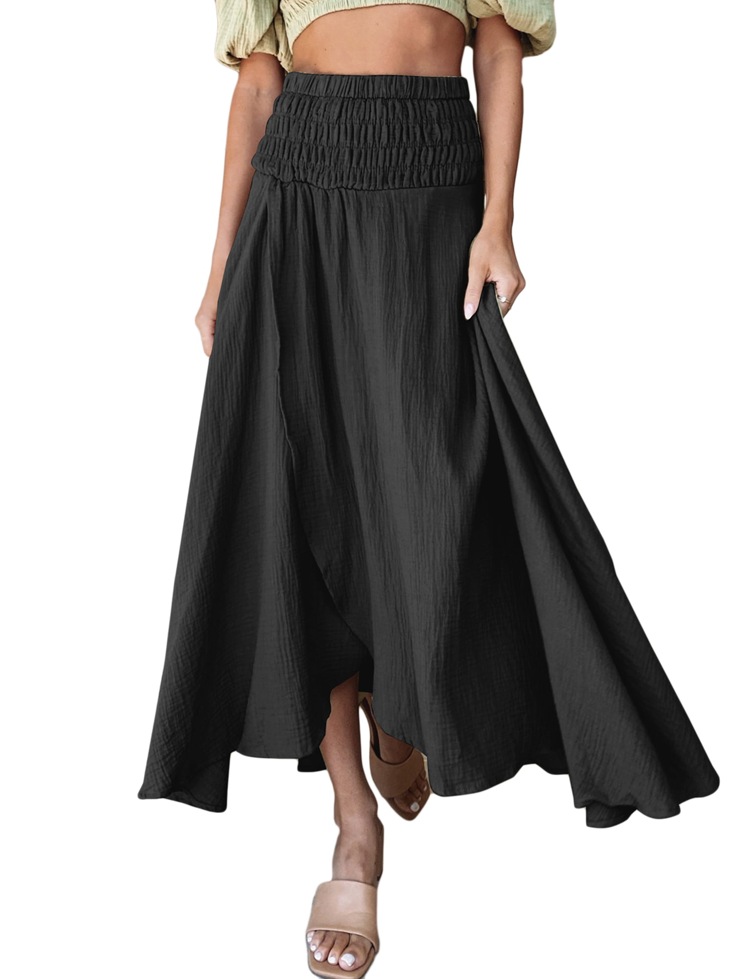 Kayotuas Womens Boho Summer Dress Maxi Skirt High Low Ruffle Slit ...