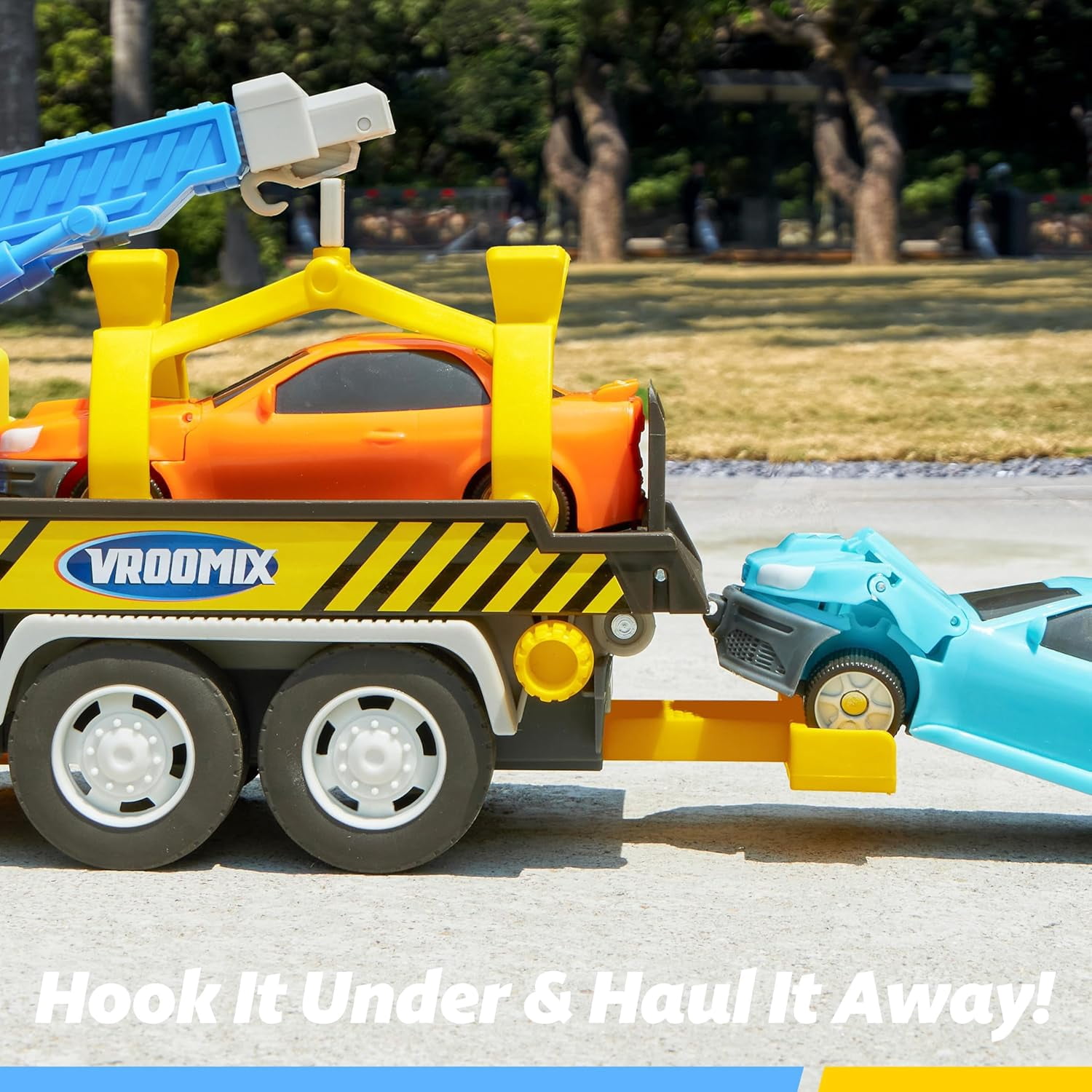 VROOMIX  Big Crane Toy Carrier Truck with Lights & Sounds, Kids Toys with 2 Transformation Cars and Multi-Functional Trailer, Best Gifts for 3+ Years Old Toddler