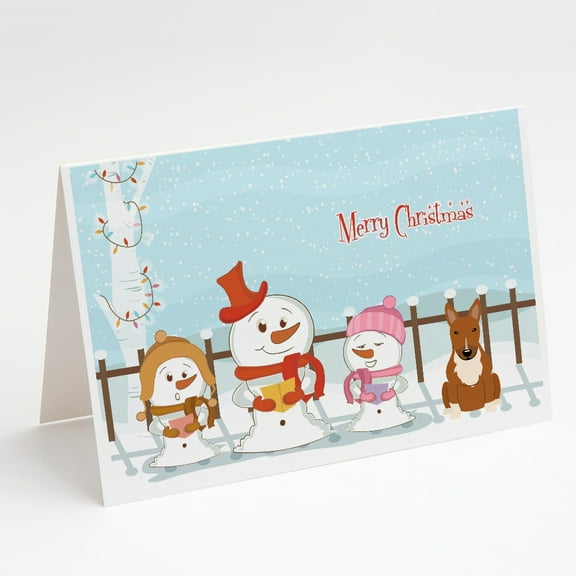 Merry Christmas Carolers Bull Terrier Red Greeting Cards and Envelopes Pack of 8