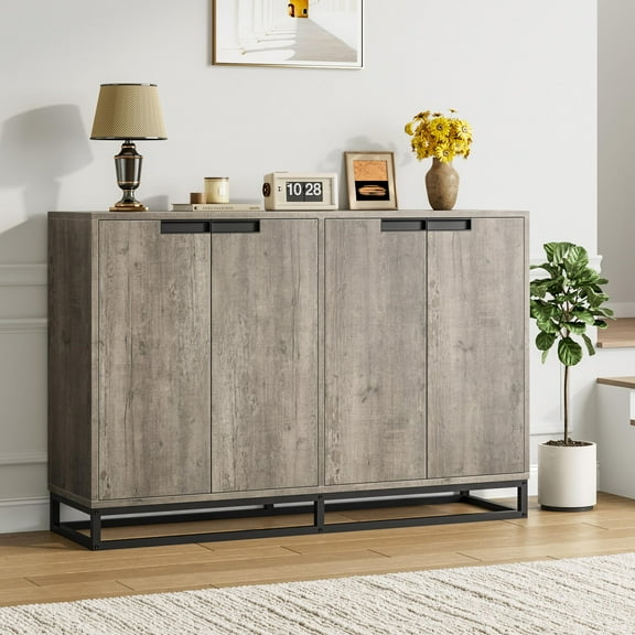 55" Buffet Sideboard Cabinet with 4 Doors & Adjustable Shelves, Modern Wood Credenza for Multiple Rooms