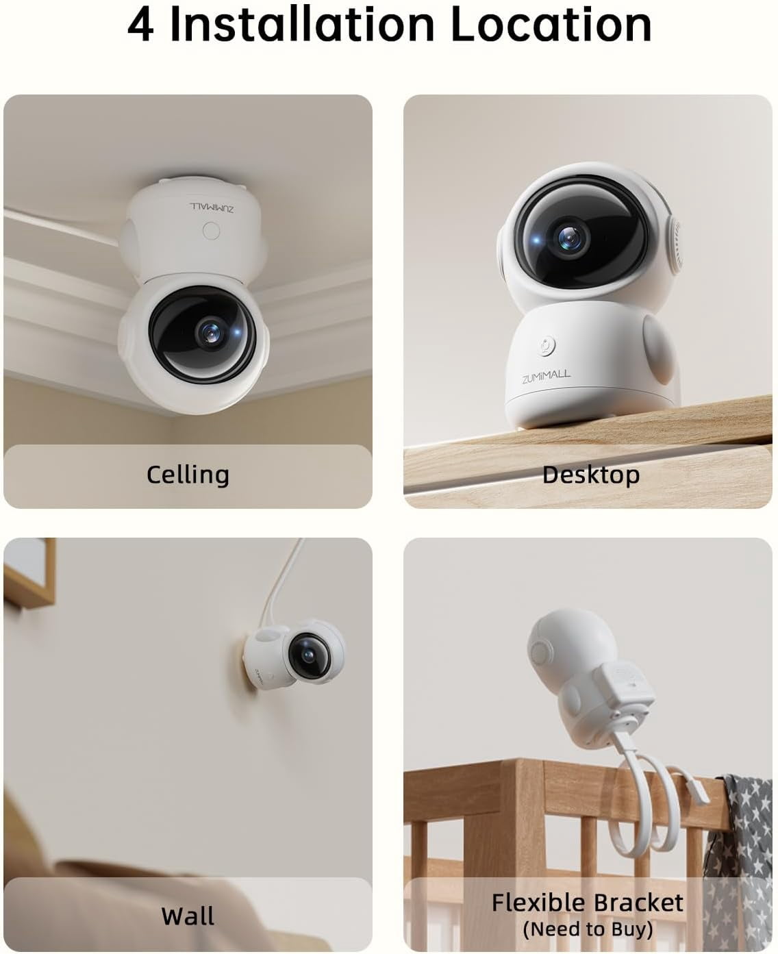 ZUMIMALL 5G Baby Monitor, 2K Indoor Security Camera with Baby Cry Detection, One-Click Call, Auto Tracking, Support Alexa