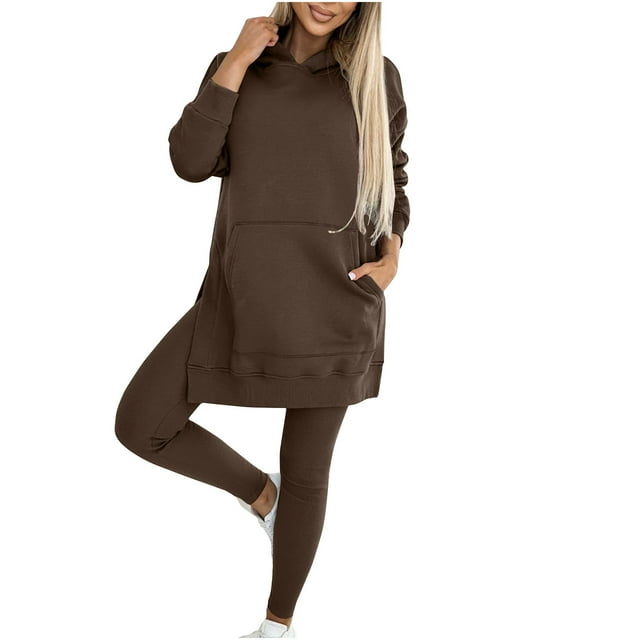 ZVAVZ Three Piece Sets for Women Summer Spring Lounge Sets Hooded Buttons Down Sweatshirt Comfortable Legging 3 Piece Sweatsuits Sets