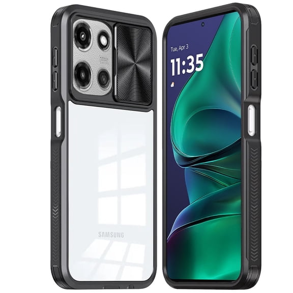 For Motorola Moto G Stylus 5G 2025 Hybrid Cases with Sliding Camera Cover Transparent Shockproof Bumper TPU Protective Cover, XPM Phone Case [Black]