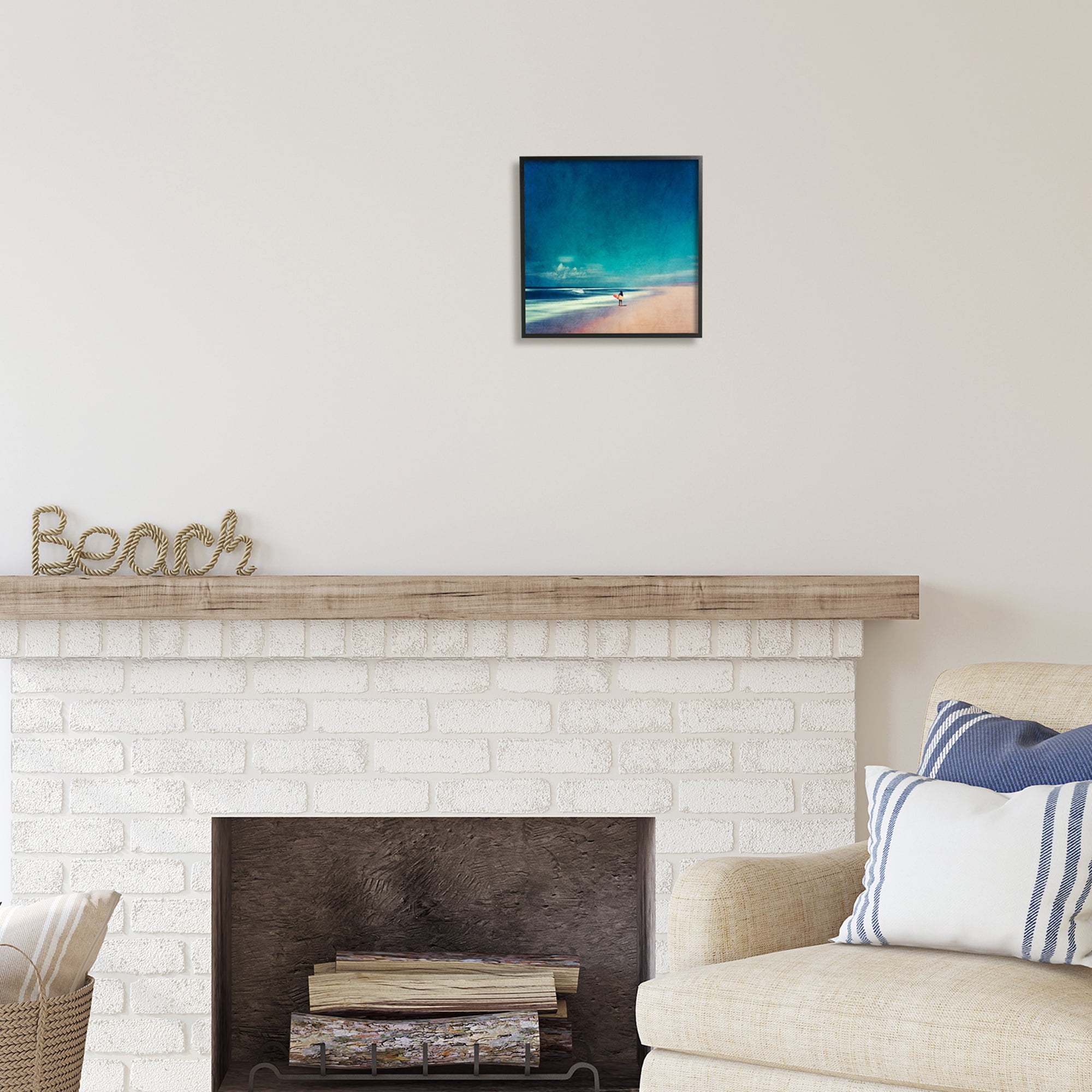 Stupell Industries Vast Beach Landscape Lone Surfer Coastal Photography Black Framed Art Print Wall Art
