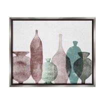Stupell Industries Neutral Brown & Green Vases Abstract Painting Gray Floater Framed Art Print Wall Art