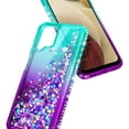 thumbnail image 2 of Nagebee Case for Samsung Galaxy A12 5G with Tempered Glass Screen Protector (Full Coverage), Sparkle Glitter Liquid Bling Diamond [Ring Holder & Wrist Strap] Women Girls Cute Case (Aqua/Purple), 2 of 7