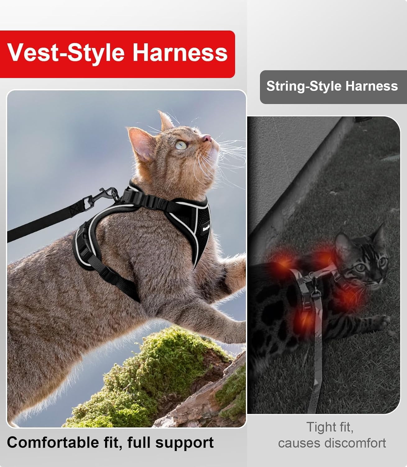 Cat Harness and Leash for Walking Escape Proof Soft Adjustable Cat Leash Breathable Comfortable Vest Easy to Wear Kitten Harness for Outdoor Travel (Black, S (7-12lb))