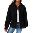 thumbnail image 6 of Breezora Ladies Casual Waffle Knit Hooded Jacket Loose Fit Drawstring Comfortable Fall Winter Outerwear Coat L Size Black, 6 of 7
