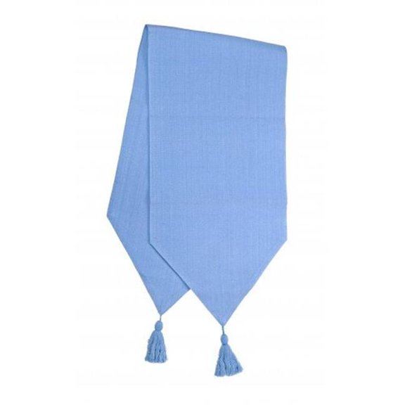 13 x 54 in. Ribbed Table Runner with Tassels, Blue - Light
