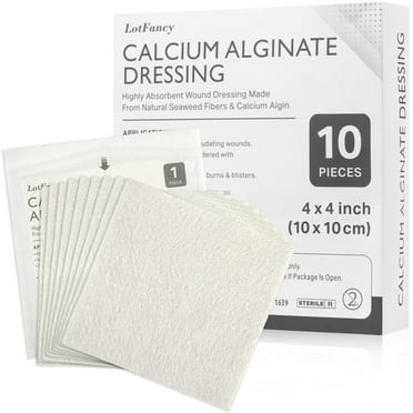 LotFancy Calcium Alginate Wound Dressing Pads,  4"x 4", 10 Pack Non-Stick Super Absorbent Dressing