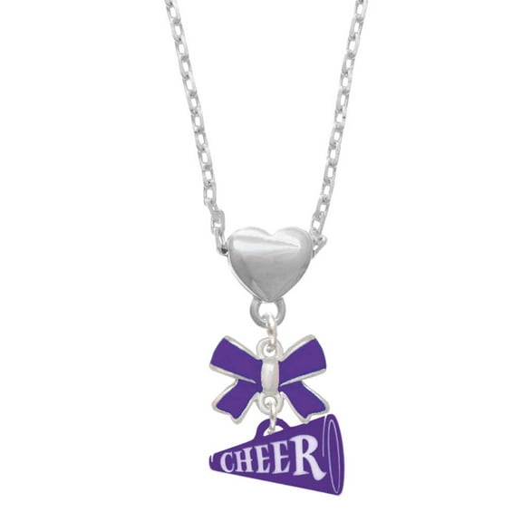 Delight Jewelry Acrylic 3/4" Purple Cheer Megaphone Purple Bow Heart Necklace