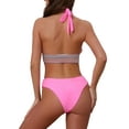 thumbnail image 3 of INSPIRE CHIC Women's Color Block Wavy Stripes Bikini Sets, 2 Piece Halter Top V Shaped Bottom Swimwear Bathing Suits X-Small Pink, 3 of 5