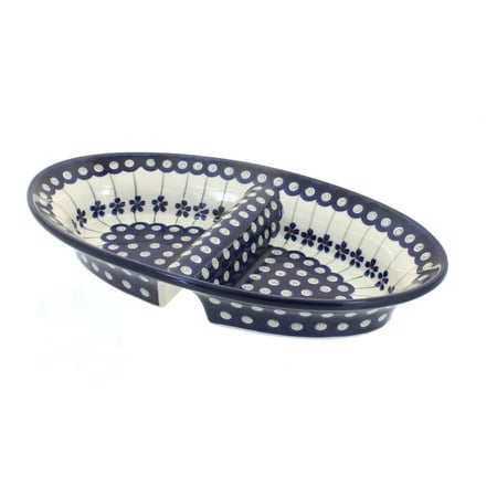 

Blue Rose Polish Pottery Flowering Peacock Divided Dish