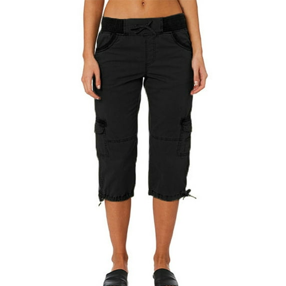Capreze Women Cargo Capri Pants Drawstring Beach Linen Crop Pants Casual Hiking Workout Pants Summer Loose Fit Pockets Shorts