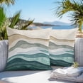 thumbnail image 3 of Throw Pillow Covers 16x16 Inch Set of 2, Beige Teal Ombre Waterproof Outdoor Pillow Covers, Modern Geometric Aesthetics Abstract Decorative Cushion Pillowcases for Couch, Sofa, Bed, Garden, Patio, 3 of 9