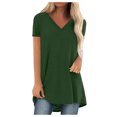 thumbnail image 3 of CFLVAEK Womens Long Tshirts Casual Short Sleeve Tshirt Loose Fitted V Neck Tunic Tops Solid Color Summer Going Out Pullover Tops Green S, 3 of 6