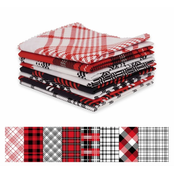 Soimoi 8 Pc Fat Quarter Bundle,Check & TartanPrint 18"x 22"DIY Patchwork-100% CottonPre-Cut Quilting Fabric Maroon & Black