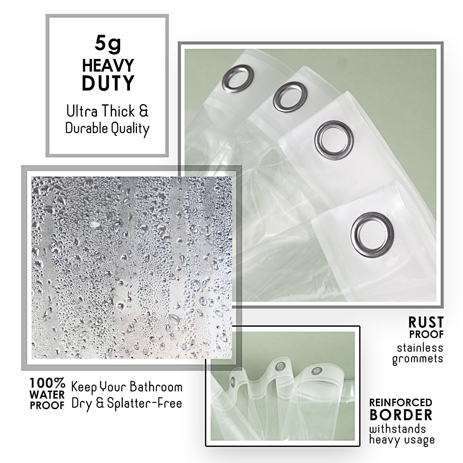 (4 pack) LammaLoe Plastic Shower Curtain Liner Mildew Resistant, Clear Shower Curtain with Premium Thick PEVA Shower Liner, Rustproof Grommets, 70" x 72"