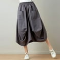 thumbnail image 4 of Mrat Mid Length Skirts for Ladies Women's Elastic Waist Solid Cotton Linen Skirt Loose Large Lantern Skirt with Pockets Ruffle Skirt S-160 Dark Gray One Size, 4 of 9