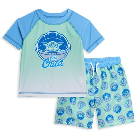 STAR WARS The Mandalorian Baby Yoda Toddler Boys Rash Guard Swim Trunks ...